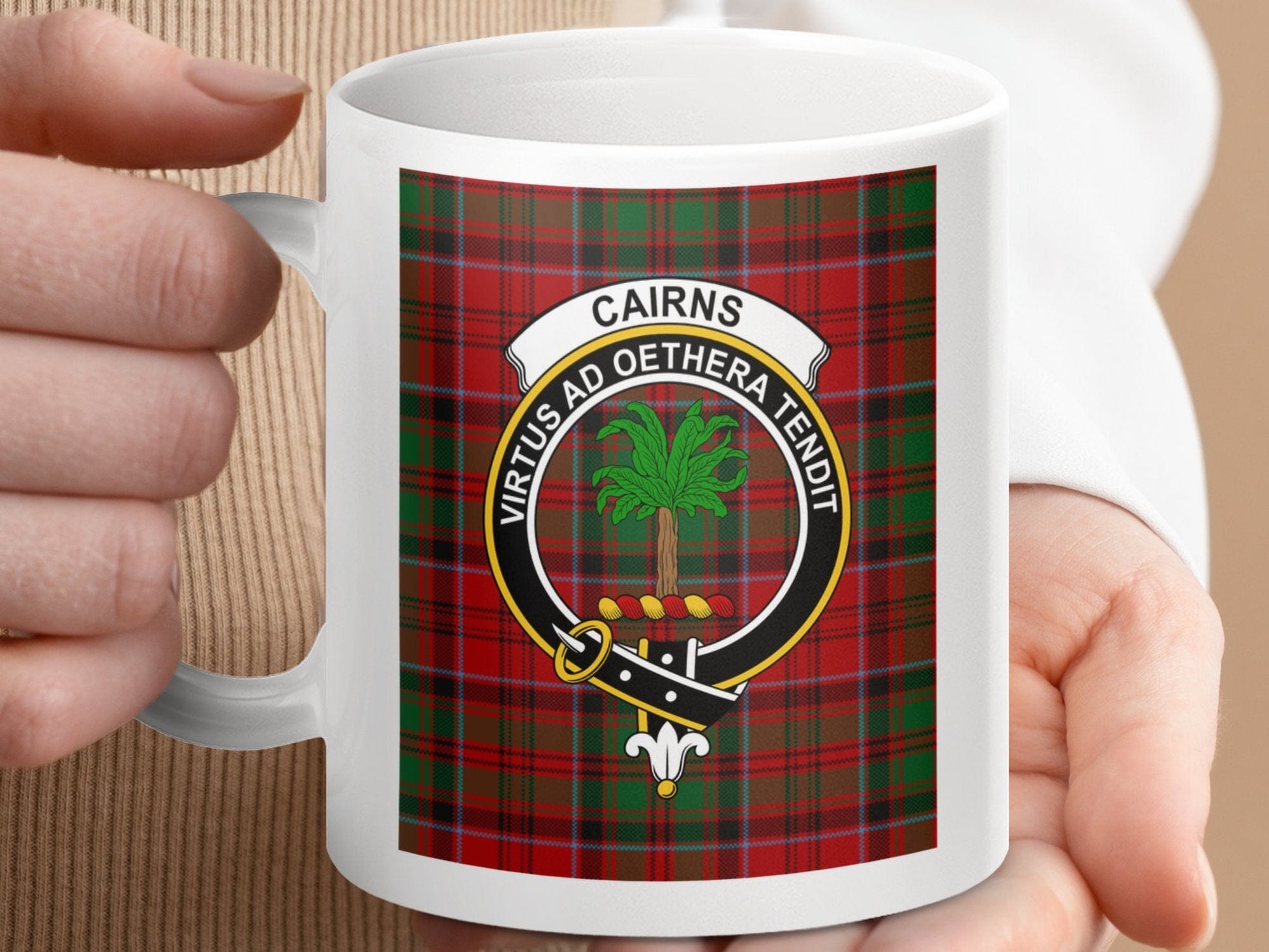 Physical Item 11oz / 11oz / White Cairns Clan Scottish Tartan Crest Mug