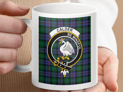 Physical Item 11oz / 11oz / White Calder Clan Scottish Tartan Crest Mug