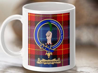 Physical Item 11oz / 11oz / White Calderwood Clan Scottish Tartan Crest Mug