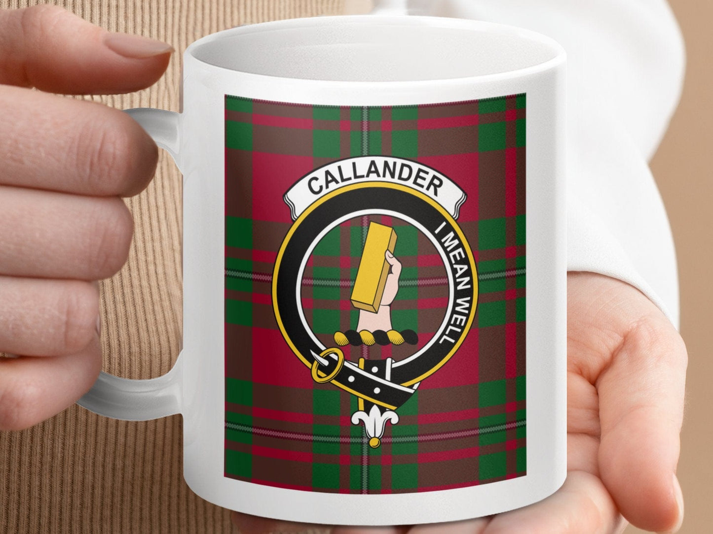 Physical Item 11oz / 11oz / White Callander Clan Scottish Tartan Crest Mug