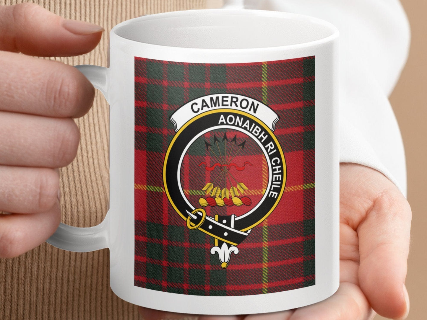 Physical Item 11oz / 11oz / White Cameron Clan Scottish Tartan Crest Mug