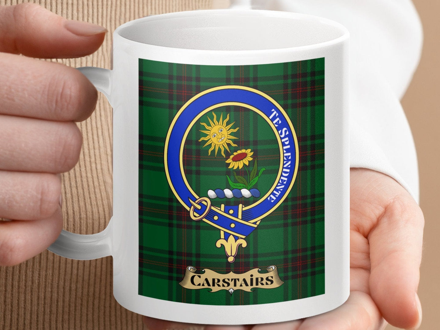 Physical Item 11oz / 11oz / White Carstairs Clan Scottish Tartan Crest Mug