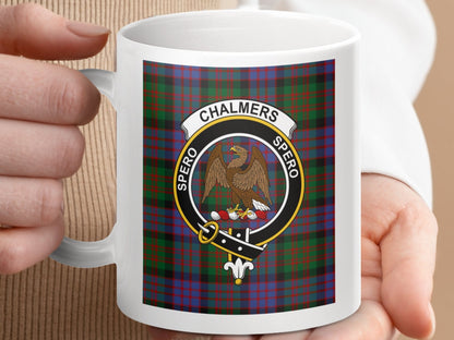 Physical Item 11oz / 11oz / White Chalmers Clan Scottish Tartan Crest Mug