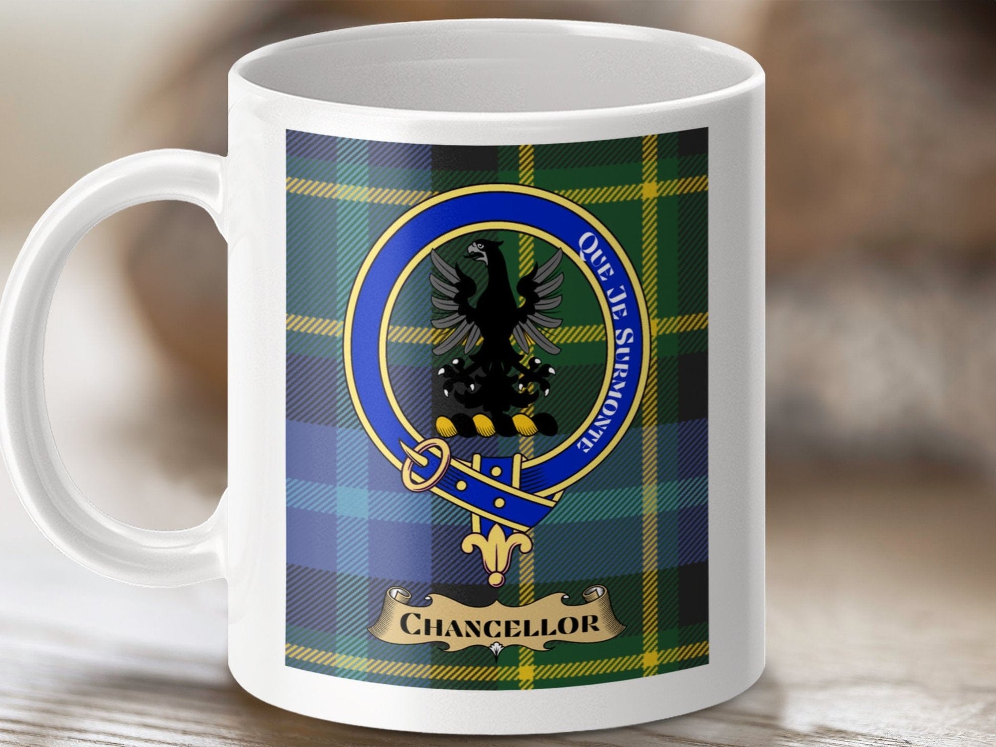 Physical Item 11oz / 11oz / White Chancellor Scottish Clan Tartan Crest Mug