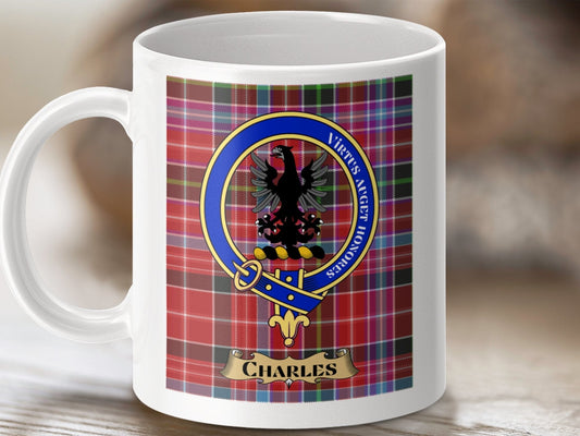 Physical Item 11oz / 11oz / White Charles Clan Scottish Tartan Crest Mug