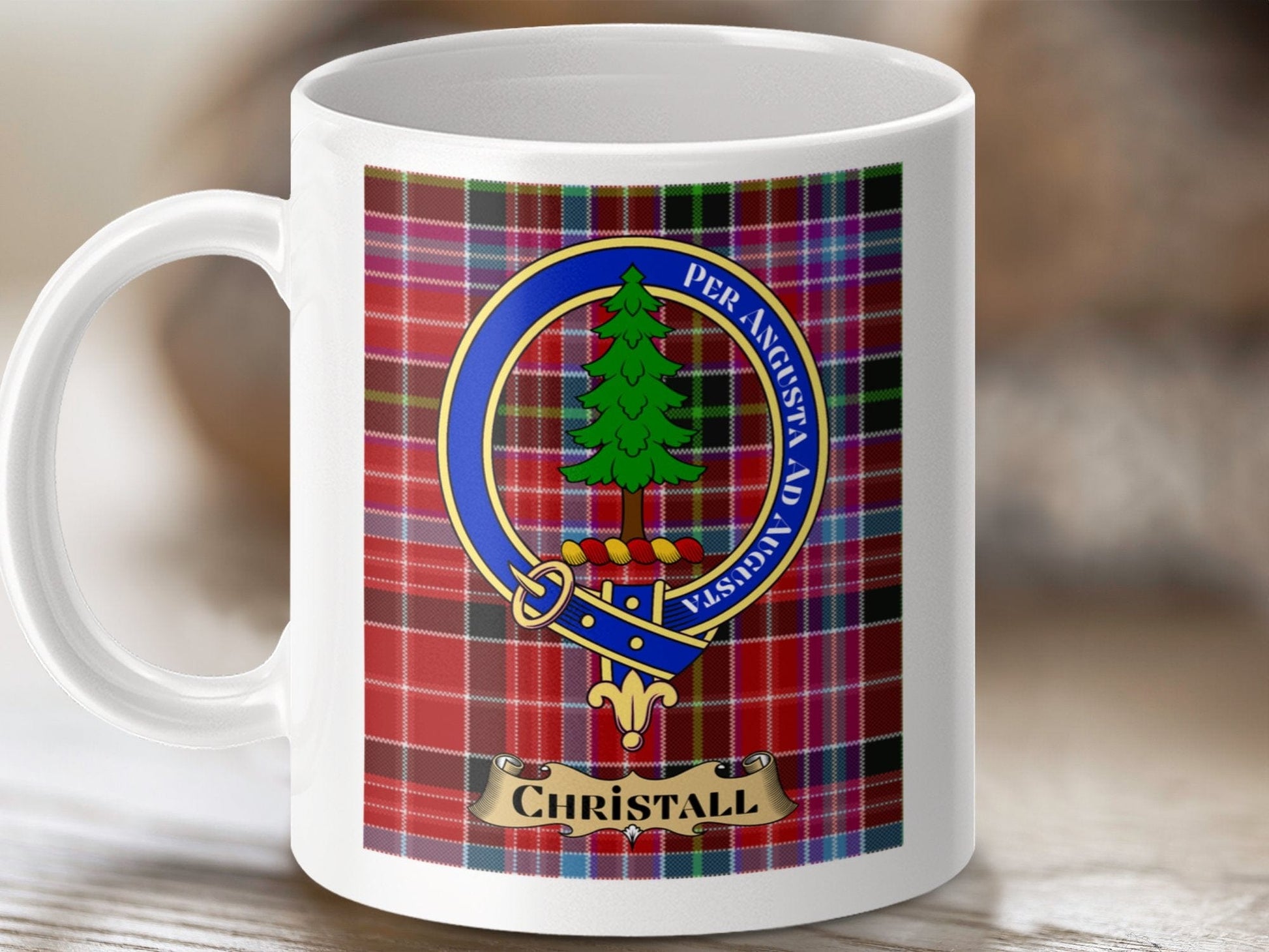 Physical Item 11oz / 11oz / White Christall Clan Scottish Tartan Crest Mug