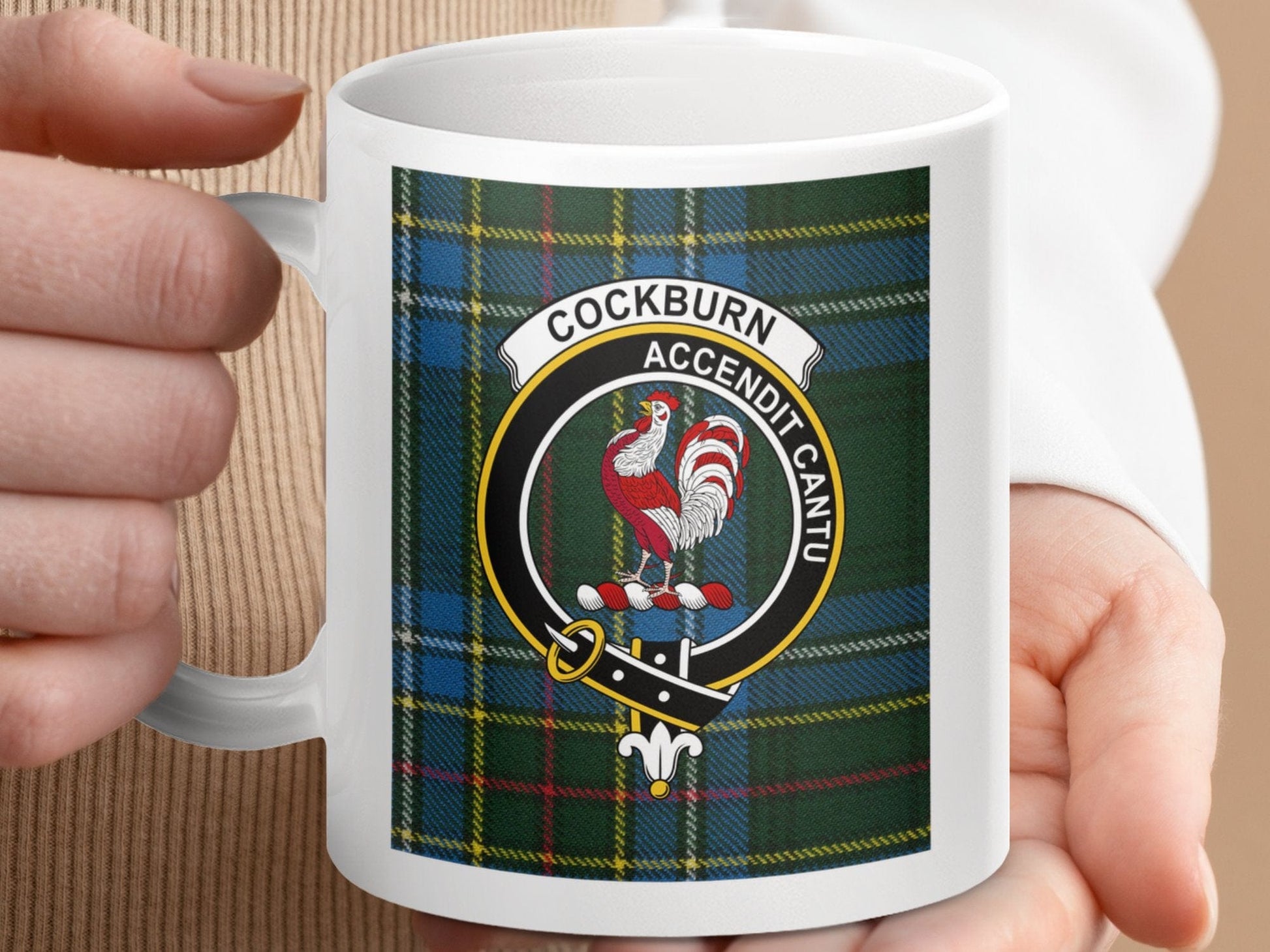 Physical Item 11oz / 11oz / White Cockburn Clan Scottish Tartan Crest Mug