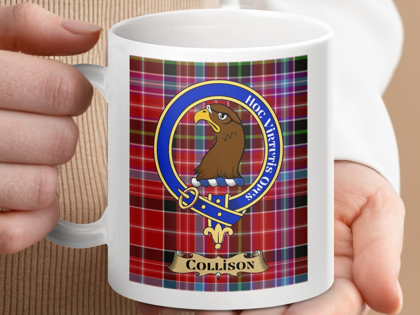 Physical Item 11oz / 11oz / White Collison Clan Scottish Tartan Crest Mug