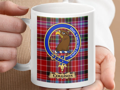 Physical Item 11oz / 11oz / White Collison Clan Scottish Tartan Crest Mug