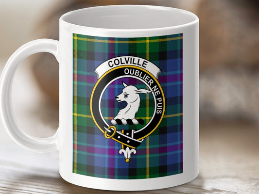 Physical Item 11oz / 11oz / White Colville Oublier Ne Puis Scottish Clan Tartan Mug