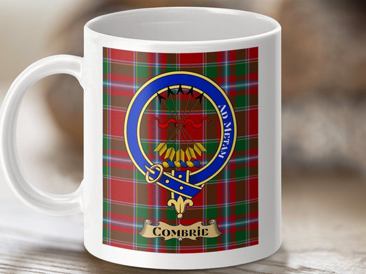 Physical Item 11oz / 11oz / White Combrie Clan Scottish Tartan Crest Mug