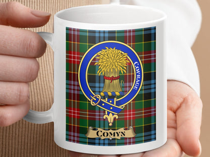 Physical Item 11oz / 11oz / White Comyn Clan Scottish Tartan Crest Courage Mug