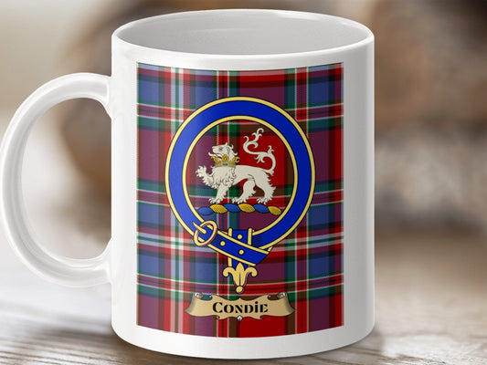 Physical Item 11oz / 11oz / White Condie Clan Scottish Tartan Crest Mug