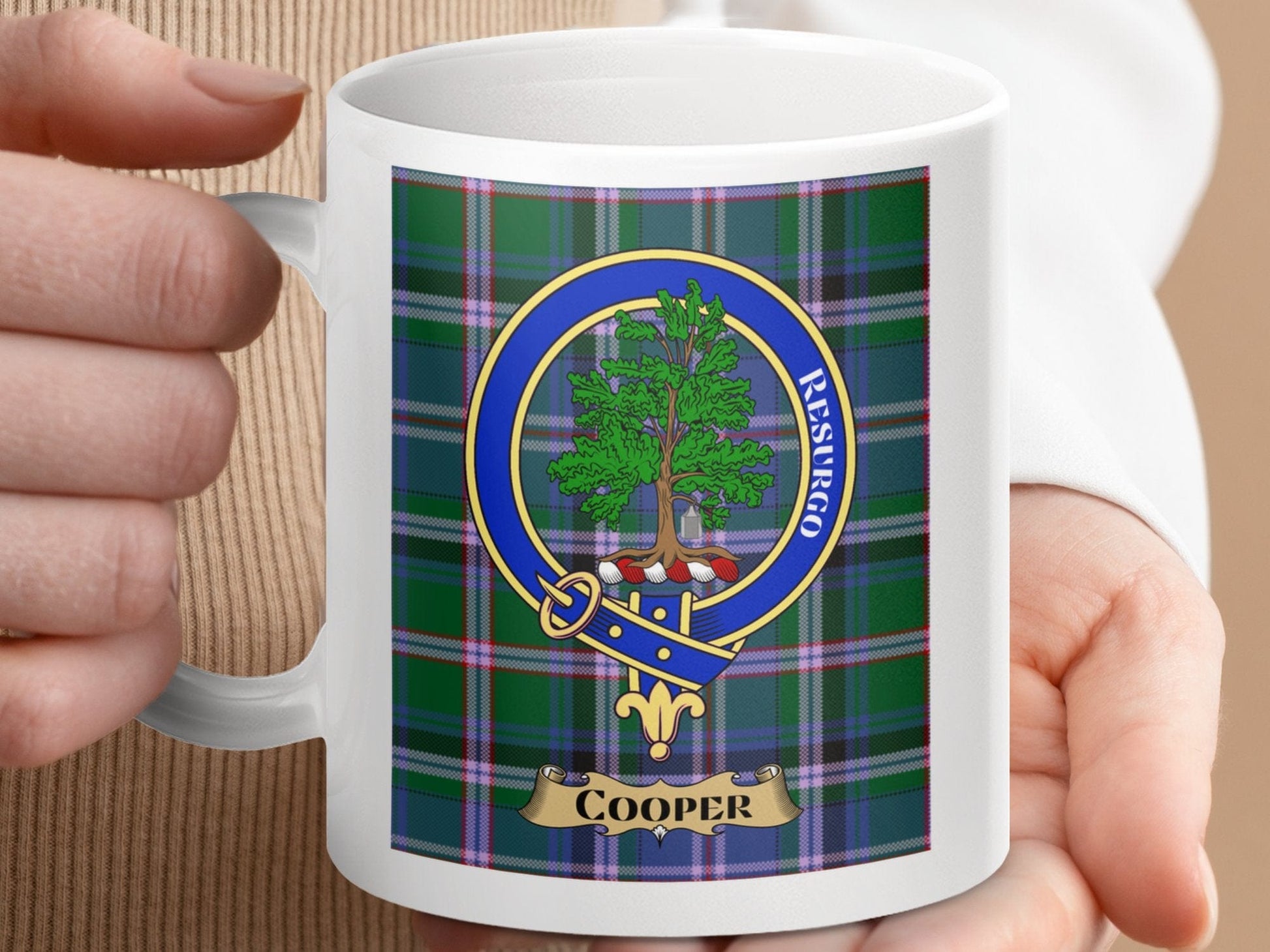 Physical Item 11oz / 11oz / White Cooper Clan Scottish Tartan Crest Mug