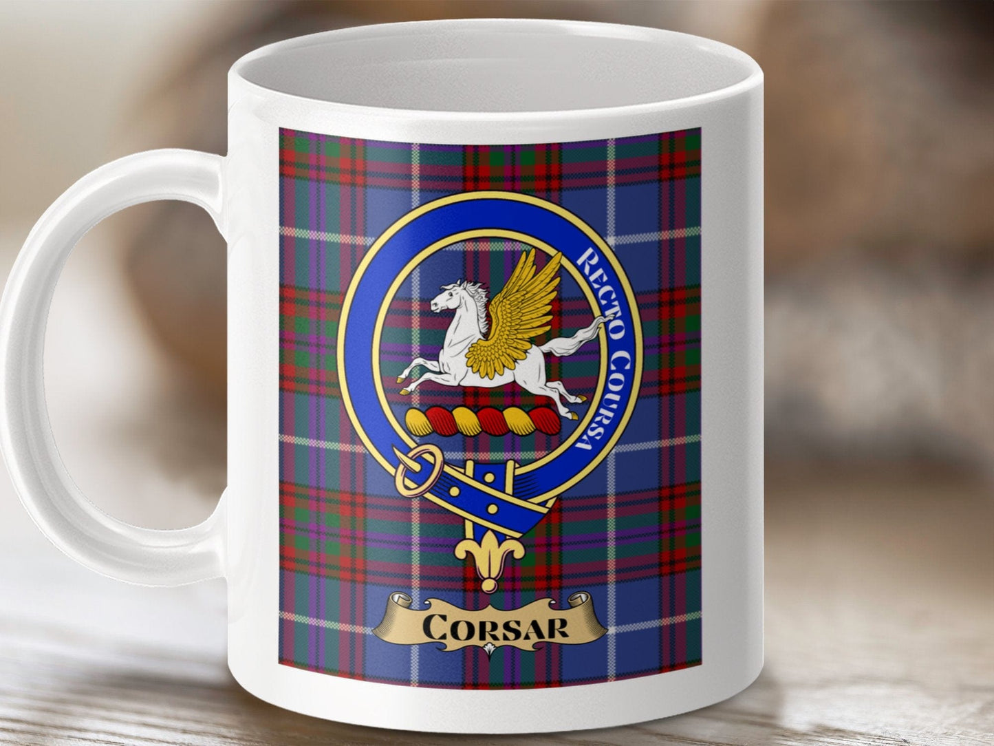 Physical Item 11oz / 11oz / White Corsar Clan Tartan Scottish Crest mug