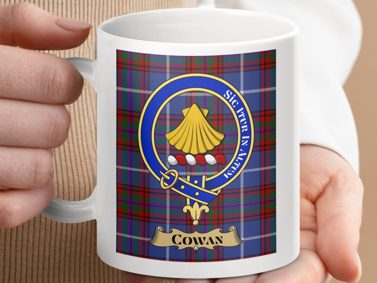 Physical Item 11oz / 11oz / White Cowan Clan Scottish Tartan Crest Mug