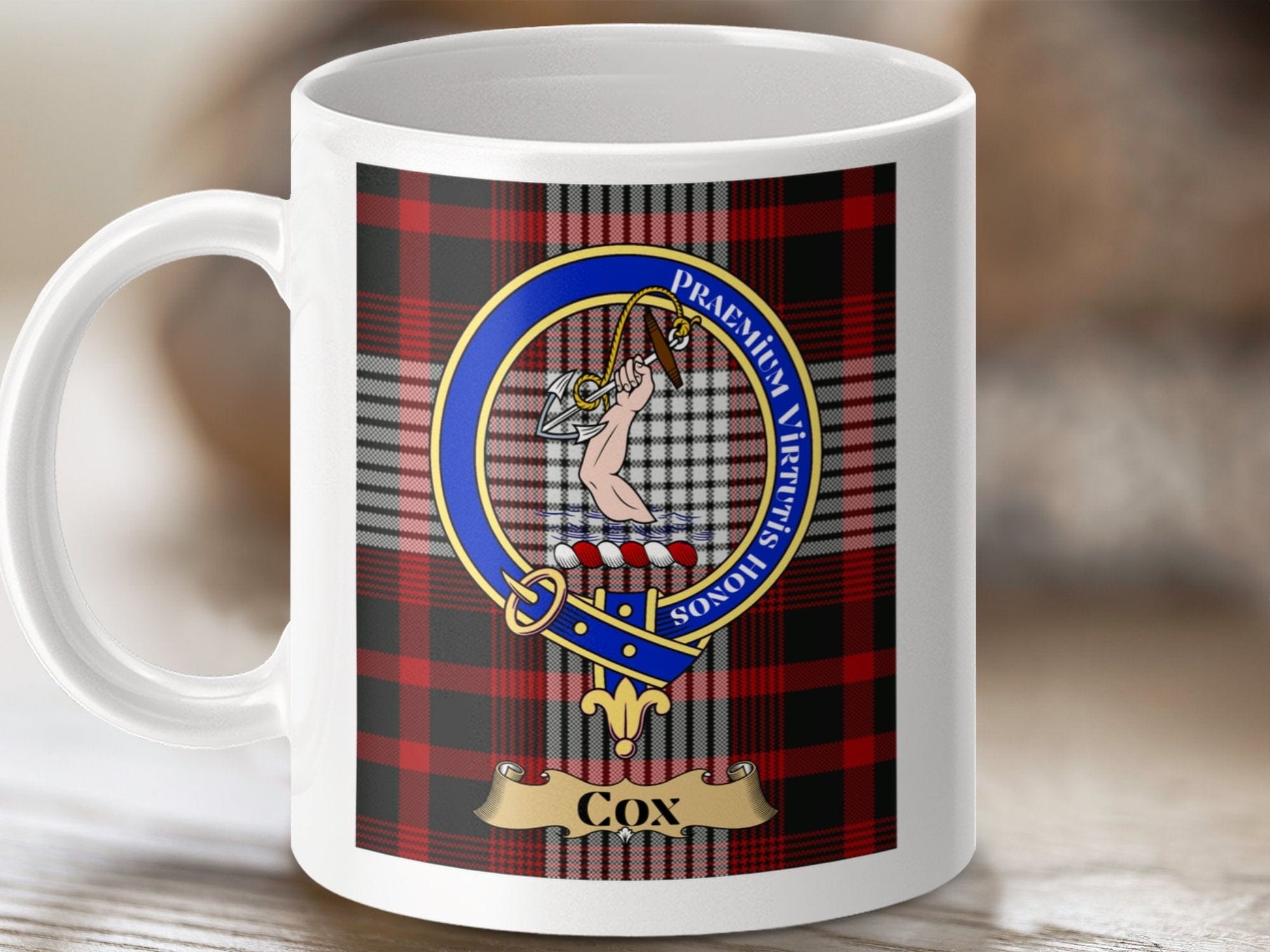 Physical Item 11oz / 11oz / White Cox Scottish Clan Tartan Praemium Virtutis Mug