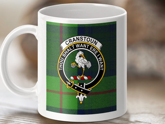 Physical Item 11oz / 11oz / White Cranstoun Clan Scottish Tartan Crest Mug