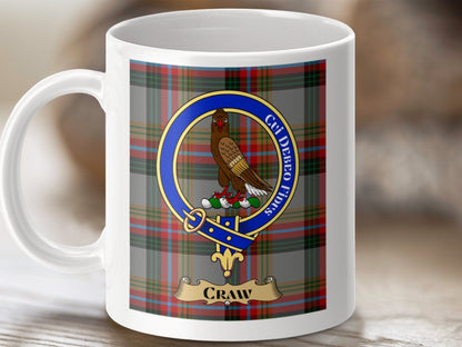 Physical Item 11oz / 11oz / White Craw Clan Scottish Tartan Crest Mug