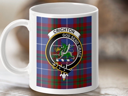 Physical Item 11oz / 11oz / White Crichton Clan Scottish Tartan Crest Mug