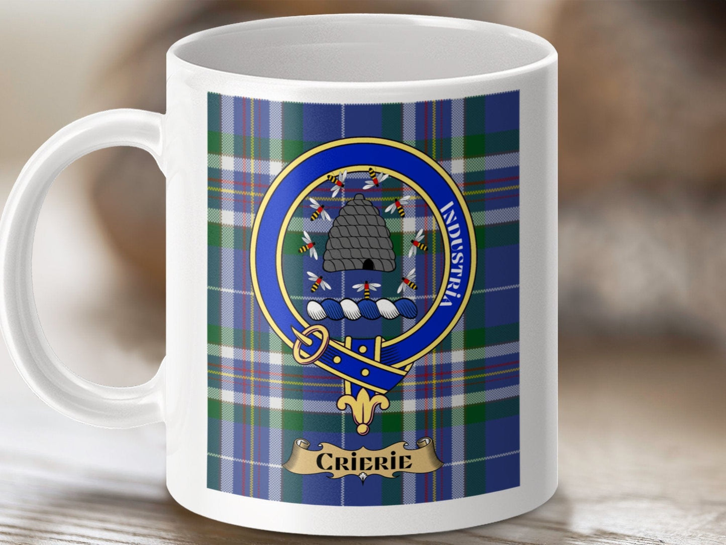 Physical Item 11oz / 11oz / White Crierie Clan Traditional Scottish Tartan Crest Mug