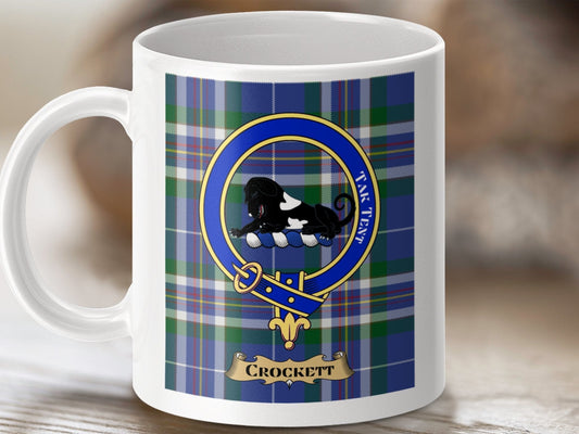 Physical Item 11oz / 11oz / White Crockett Clan Scottish Tartan Crest Mug