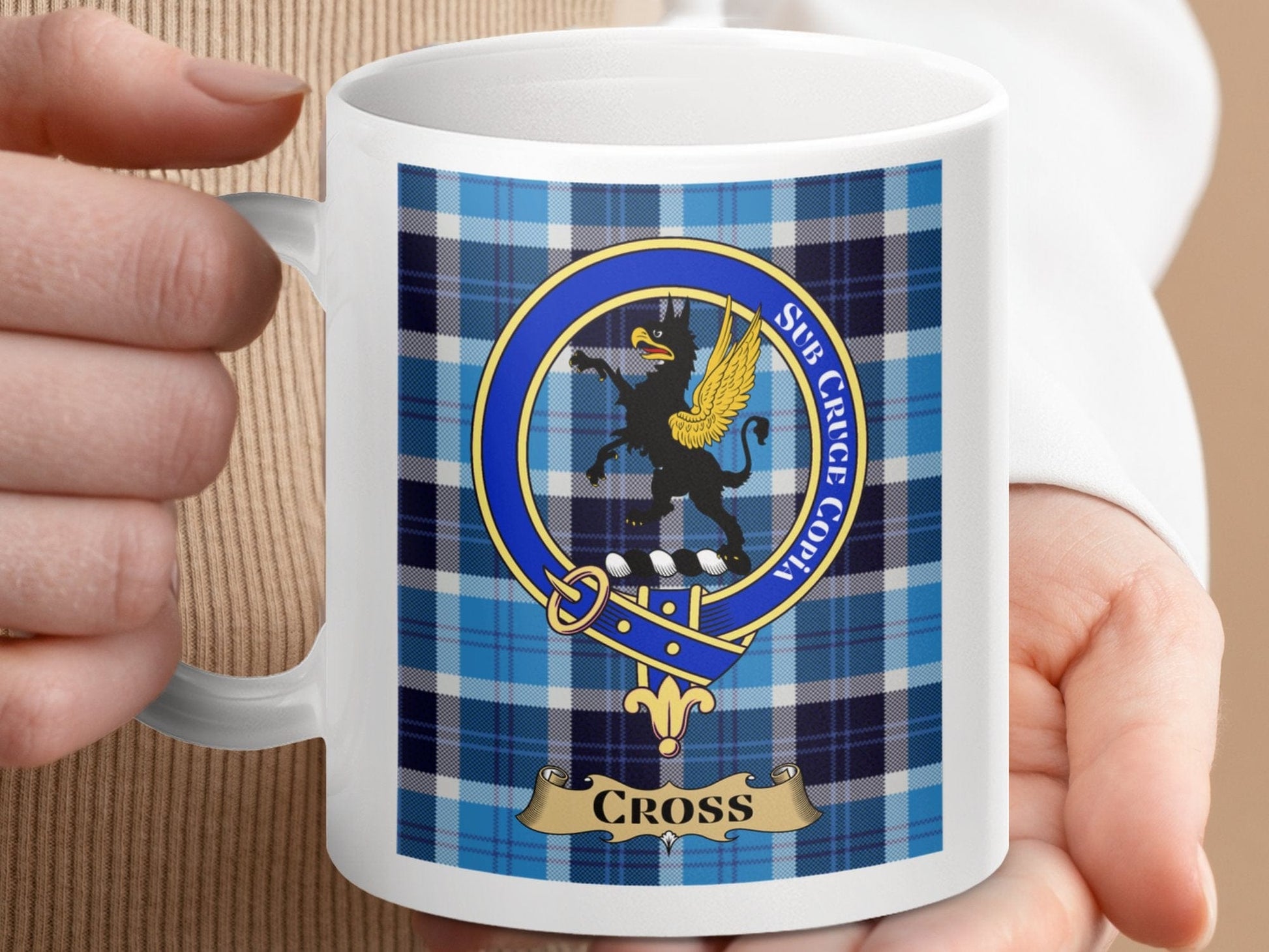 Physical Item 11oz / 11oz / White Cross Clan Scottish Tartan Crest Mug