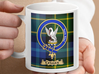 Physical Item 11oz / 11oz / White Cullen Clan Scottish Tartan Crest Mug