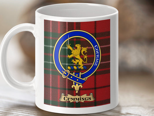 Physical Item 11oz / 11oz / White Cummings Clan Scottish Tartan Crest Courage Mug