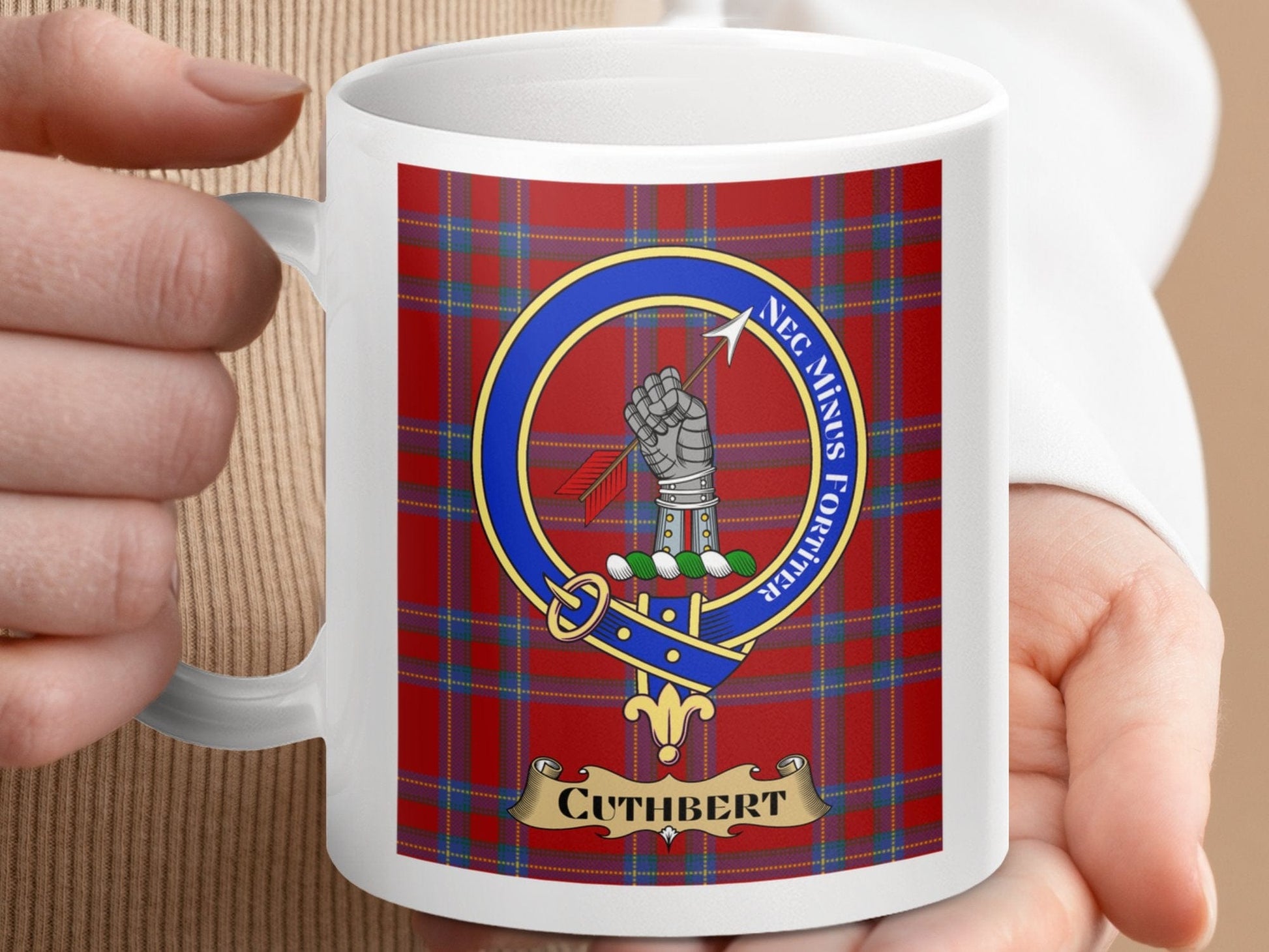 Physical Item 11oz / 11oz / White Cuthbert Clan Scottish Tartan Crest Mug