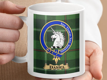 Physical Item 11oz / 11oz / White Daniel Clan Scottish Tartan Crest Mug