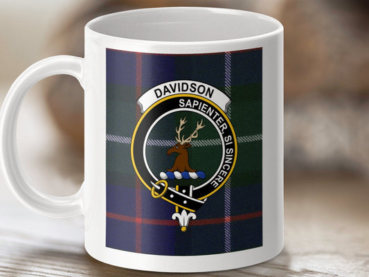 Physical Item 11oz / 11oz / White Davidson Clan Scottish Tartan Crest Mug