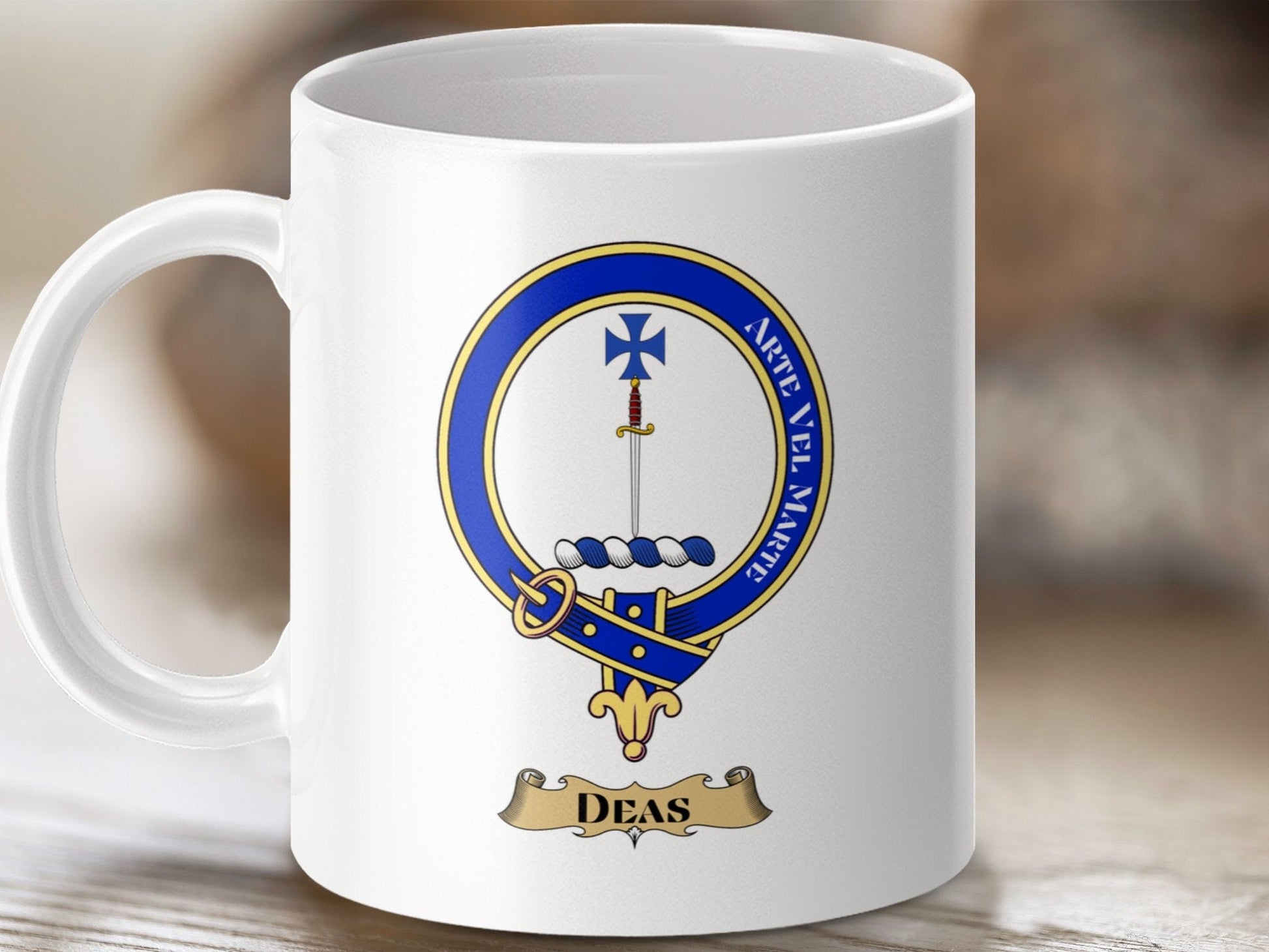 Physical Item 11oz / 11oz / White Deas Clan Scottish Tartan Crest mug