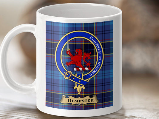 Physical Item 11oz / 11oz / White Dempster Clan Scottish Tartan Crest Mug