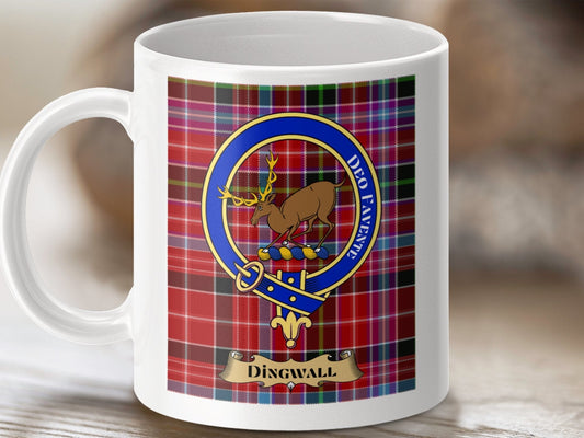 Physical Item 11oz / 11oz / White Dingwall Clan Scottish Tartan Crest Mug