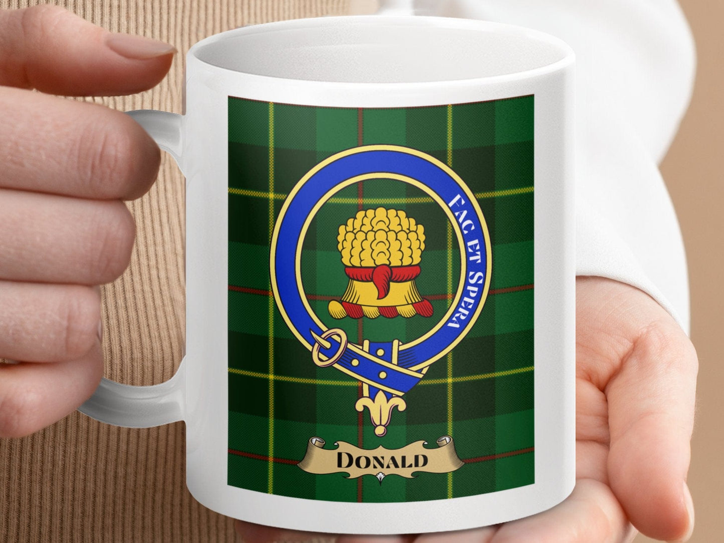 Physical Item 11oz / 11oz / White Donald Clan Scottish Tartan Crest Mug