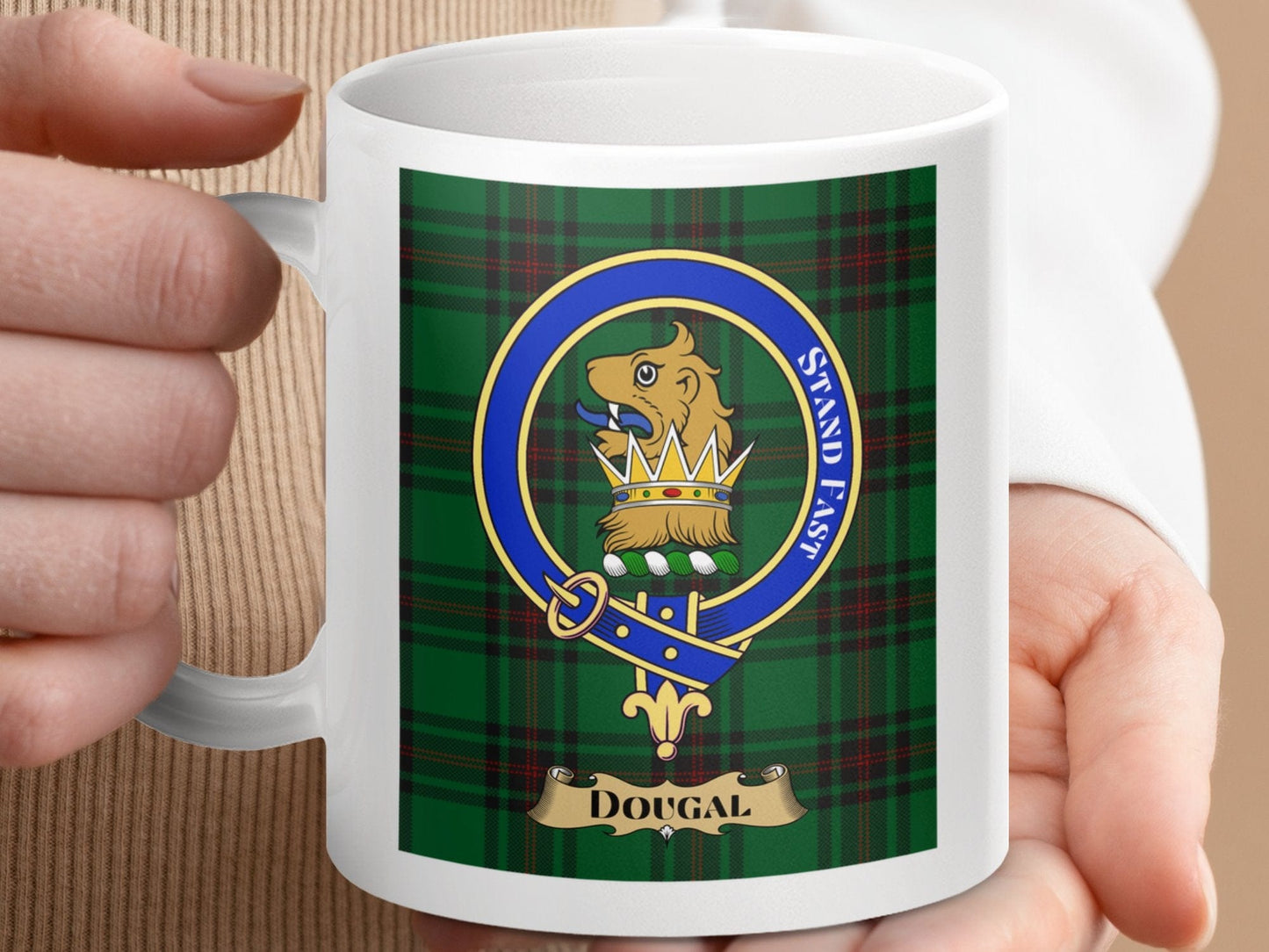 Physical Item 11oz / 11oz / White Dougal Clan Scottish Tartan Crest Mug