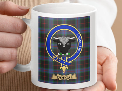 Physical Item 11oz / 11oz / White Dougal Clan Scottish Tartan Crest Mug