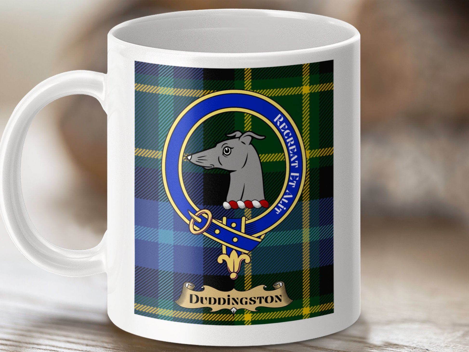 Physical Item 11oz / 11oz / White Duddingston Scottish Clan Tartan Crest Mug