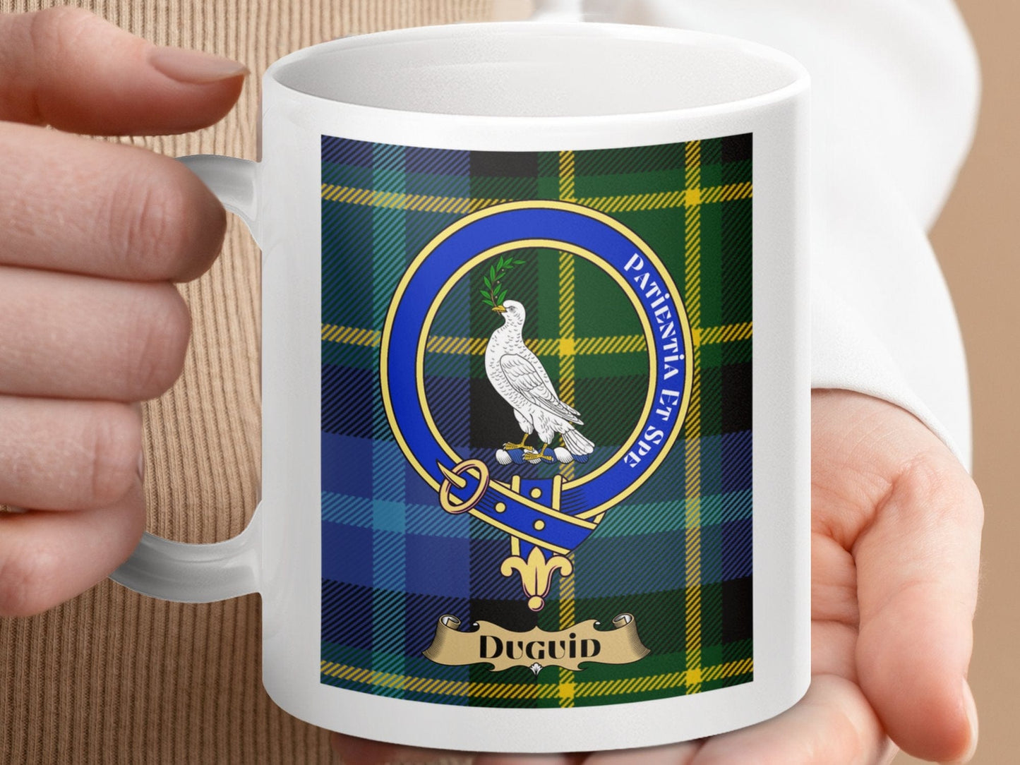 Physical Item 11oz / 11oz / White Duguid Clan Scottish Tartan Crest mug