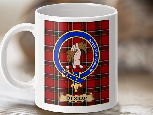 Physical Item 11oz / 11oz / White Dunbar Clan Scottish Tartan Crest Mug