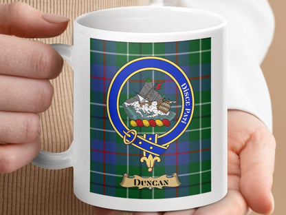 Physical Item 11oz / 11oz / White Duncan Clan Scottish Tartan Crest Mug