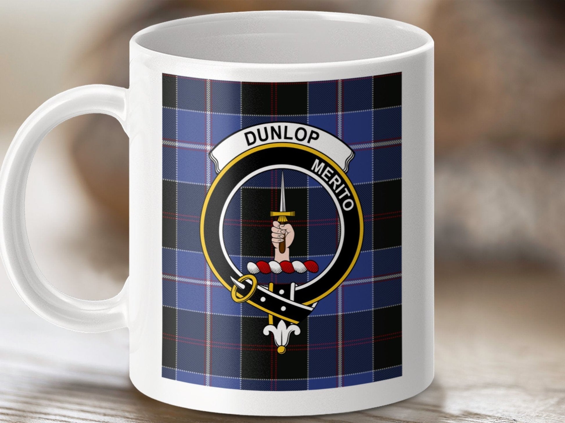 Physical Item 11oz / 11oz / White Dunlop Clan Scottish Tartan Crest Mug