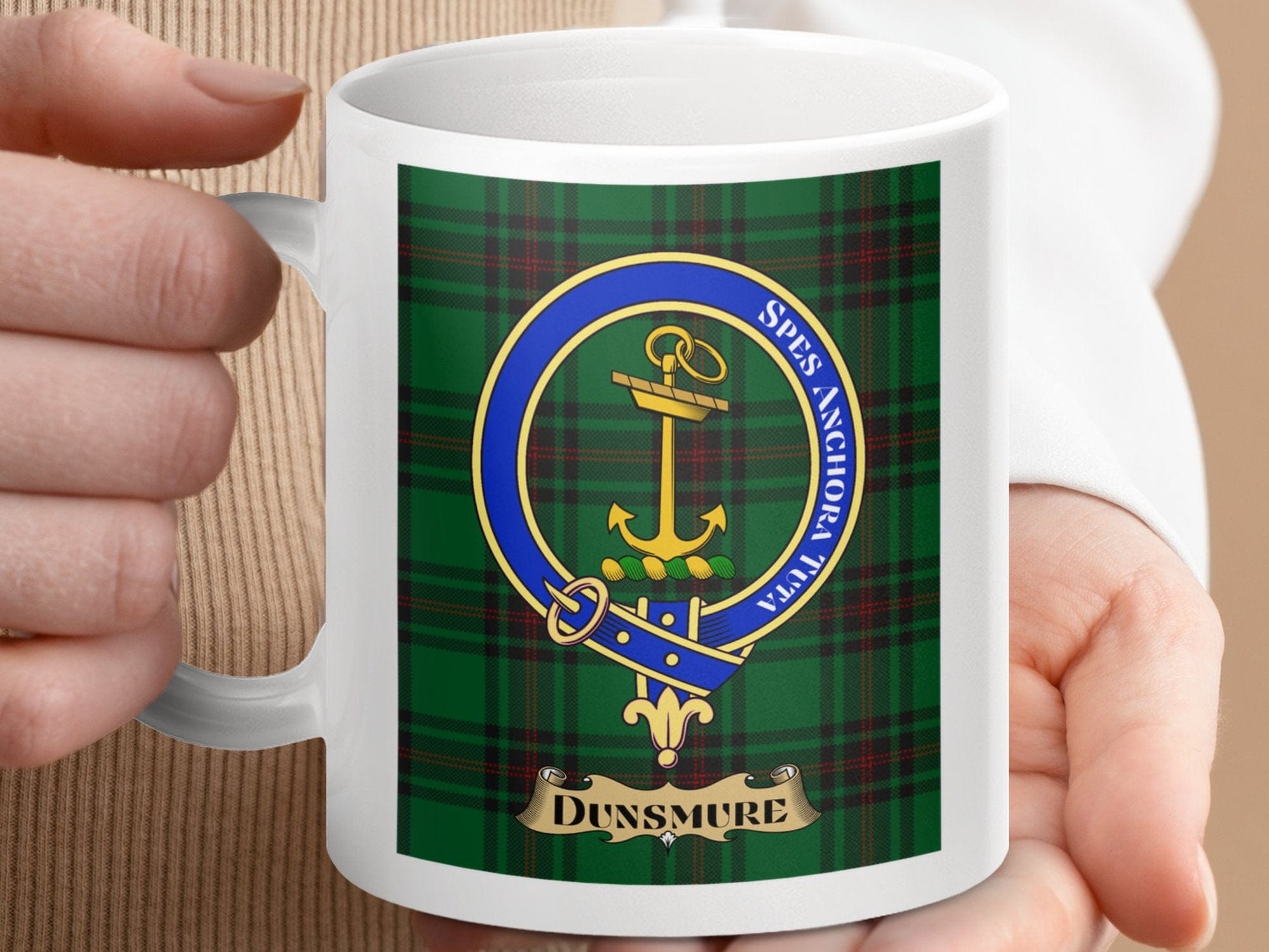 Physical Item 11oz / 11oz / White Dunsmure Clan Scottish Tartan Crest Mug