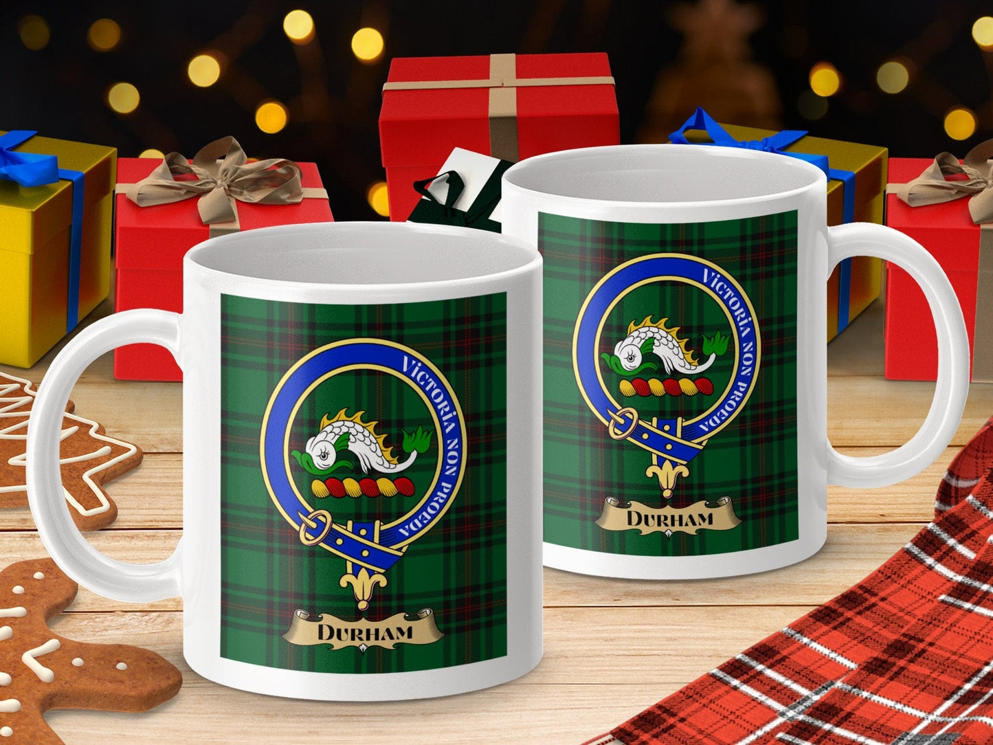 Physical Item 11oz / 11oz / White Durham Clan Scottish Tartan Crest Mug