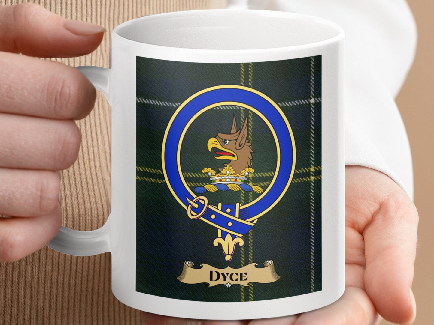 Physical Item 11oz / 11oz / White Dyce Clan Scottish Tartan Crest mug