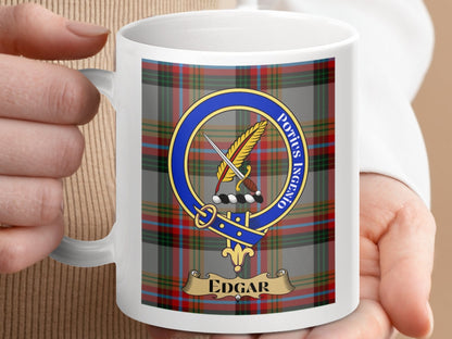 Physical Item 11oz / 11oz / White Edgar Clan Scottish Tartan Crest Mug