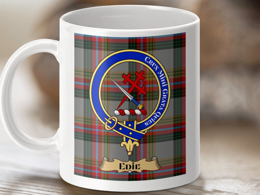 Physical Item 11oz / 11oz / White Edie Clan Scottish Tartan Crest Mug