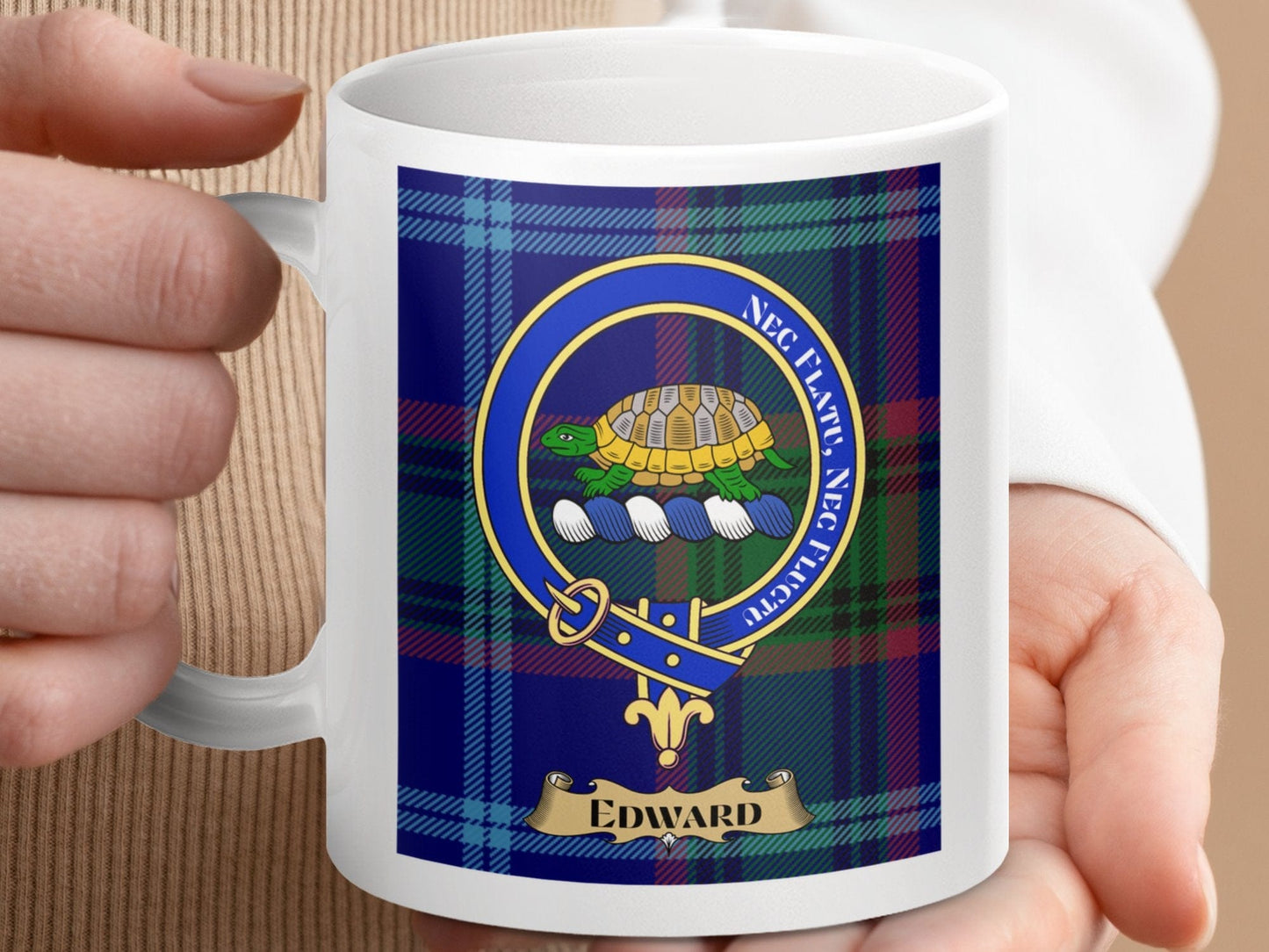 Physical Item 11oz / 11oz / White Edward Clan Scottish Tartan Crest Mug