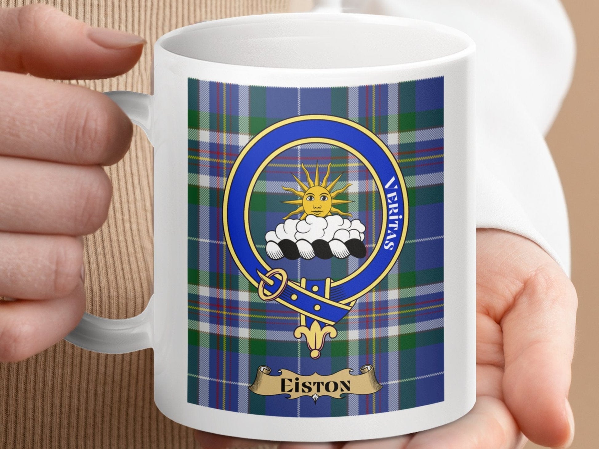 Physical Item 11oz / 11oz / White Eiston Clan Scottish Tartan Crest Mug